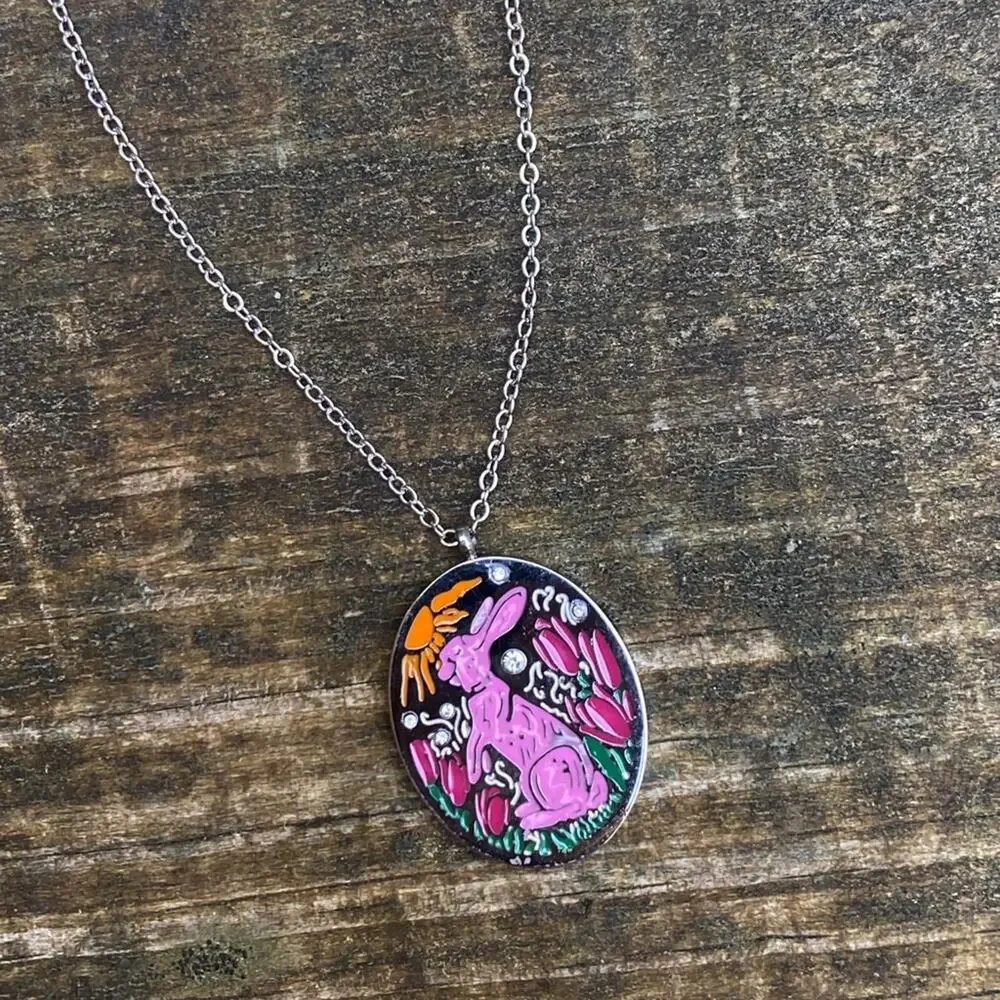 NEW Pink Rabbit Yellow Sun Pendant Necklace
